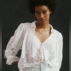 Anthropologie Elegant White Lace Victorian Women's Top size XL.